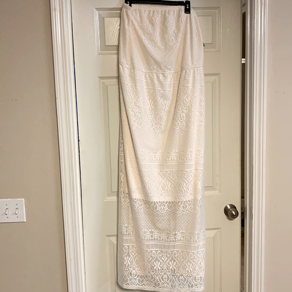 Strapless cream high-low dress